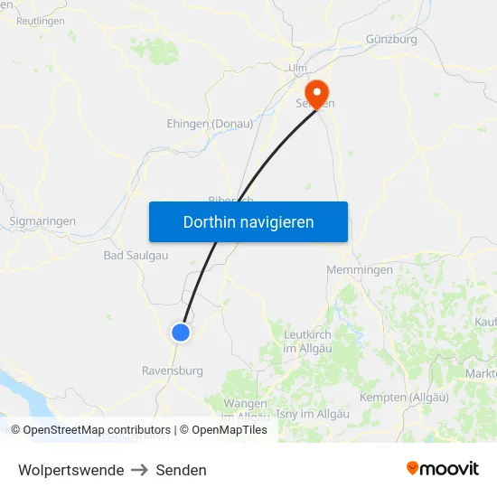 Wolpertswende to Senden map