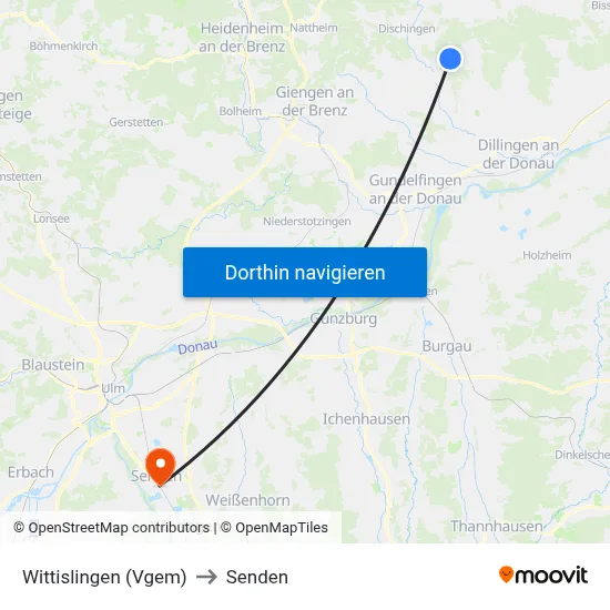 Wittislingen (Vgem) to Senden map