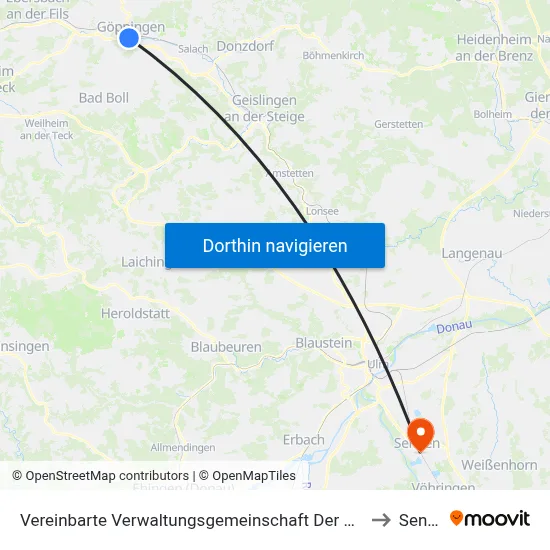 Vereinbarte Verwaltungsgemeinschaft Der Stadt Göppingen to Senden map