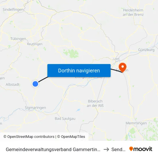 Gemeindeverwaltungsverband Gammertingen to Senden map