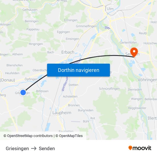 Griesingen to Senden map