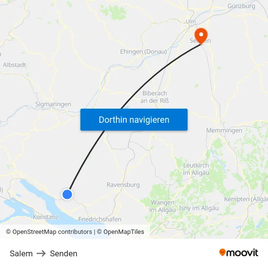 Salem to Senden map