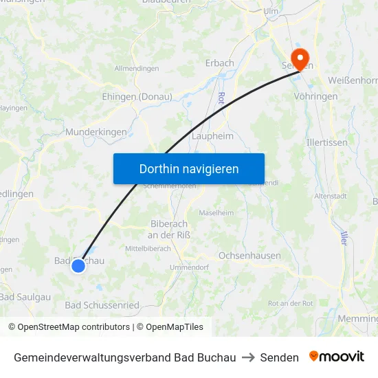 Gemeindeverwaltungsverband Bad Buchau to Senden map