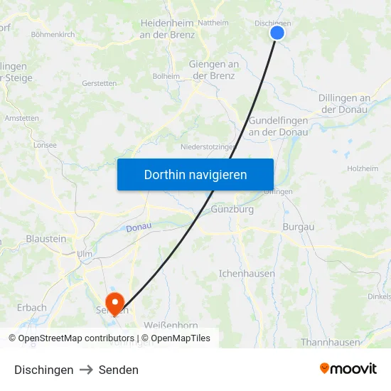 Dischingen to Senden map