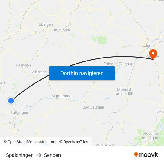 Spaichingen to Senden map