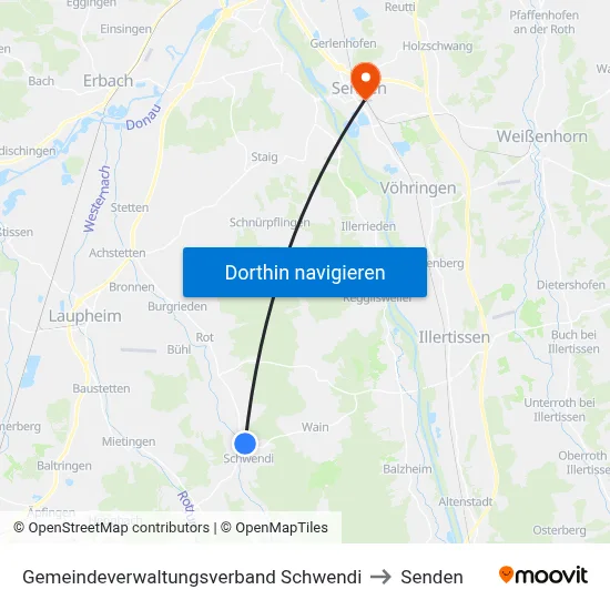 Gemeindeverwaltungsverband Schwendi to Senden map
