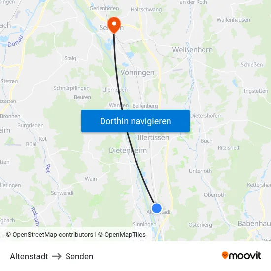 Altenstadt to Senden map