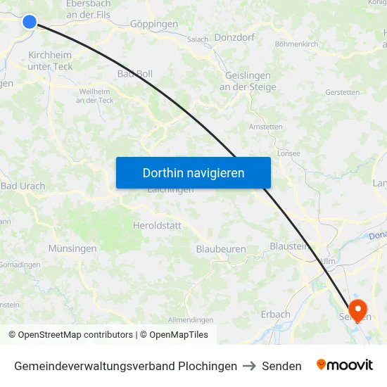 Gemeindeverwaltungsverband Plochingen to Senden map