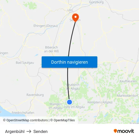Argenbühl to Senden map