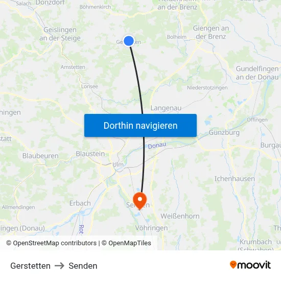Gerstetten to Senden map