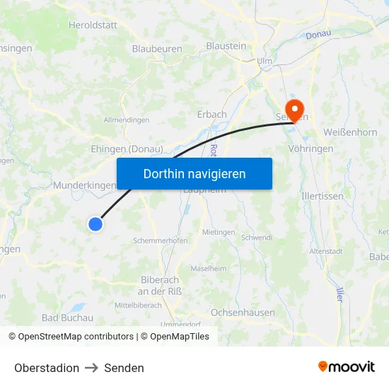Oberstadion to Senden map