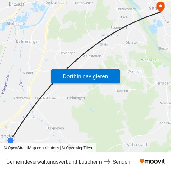 Gemeindeverwaltungsverband Laupheim to Senden map