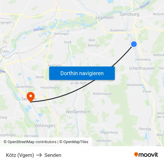 Kötz (Vgem) to Senden map