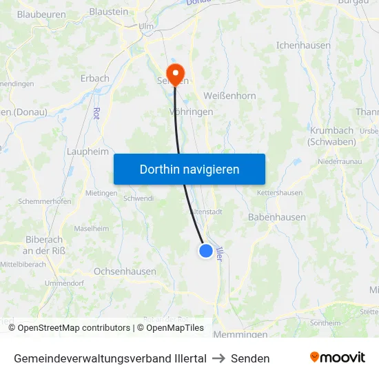 Gemeindeverwaltungsverband Illertal to Senden map