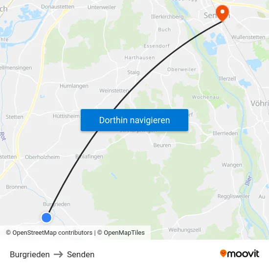 Burgrieden to Senden map