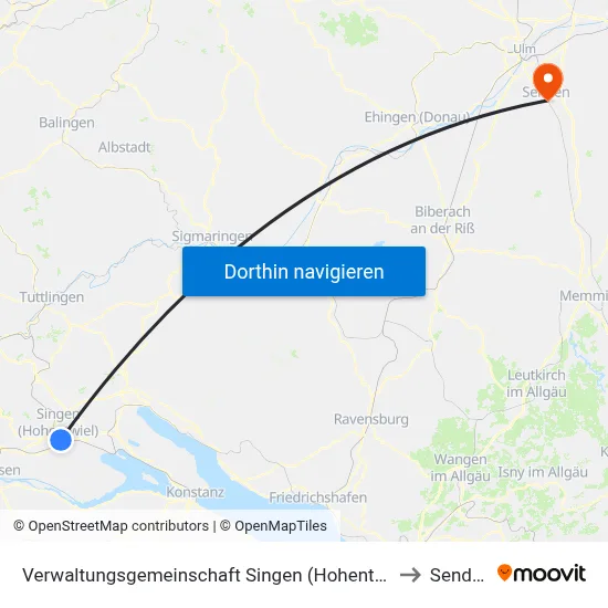 Verwaltungsgemeinschaft Singen (Hohentwiel) to Senden map