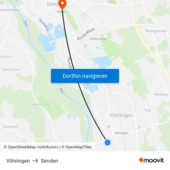 Vöhringen to Senden map
