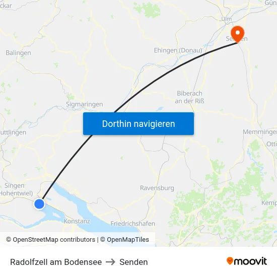 Radolfzell am Bodensee to Senden map