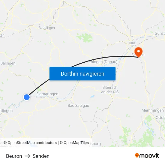 Beuron to Senden map