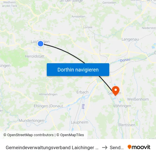 Gemeindeverwaltungsverband Laichinger Alb to Senden map