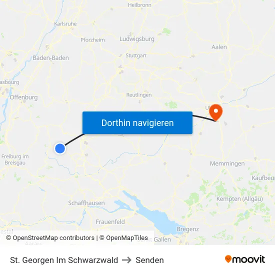 St. Georgen Im Schwarzwald to Senden map