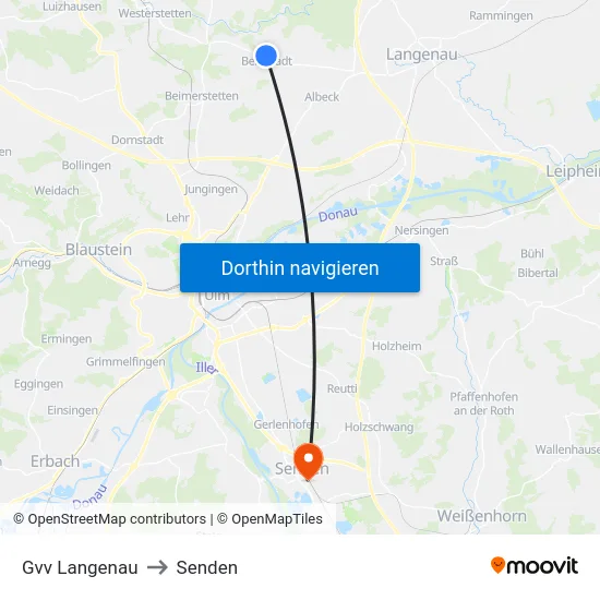 Gvv Langenau to Senden map