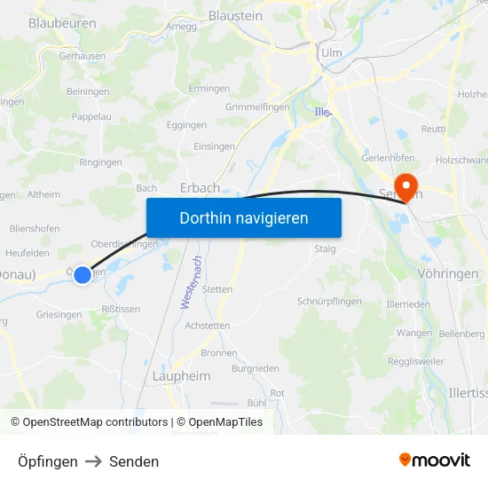 Öpfingen to Senden map