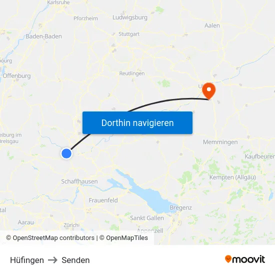 Hüfingen to Senden map