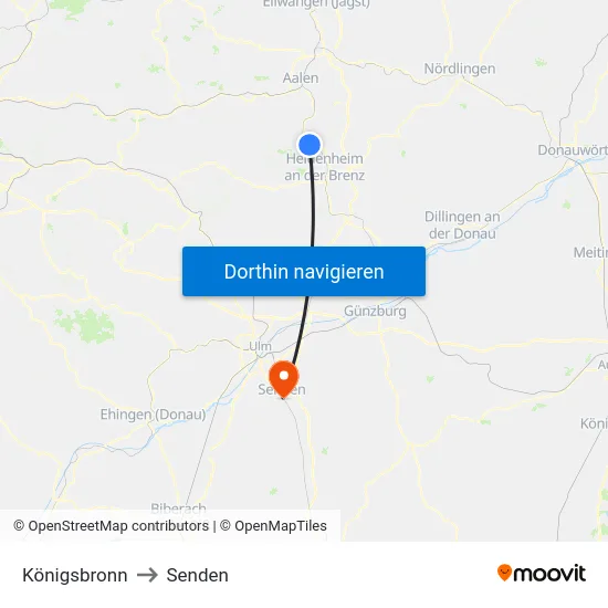 Königsbronn to Senden map