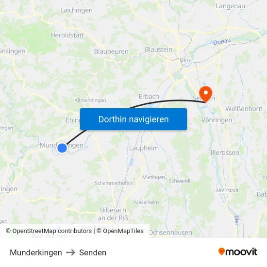 Munderkingen to Senden map