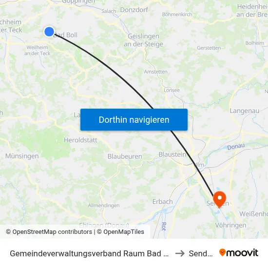 Gemeindeverwaltungsverband Raum Bad Boll to Senden map