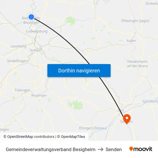Gemeindeverwaltungsverband Besigheim to Senden map
