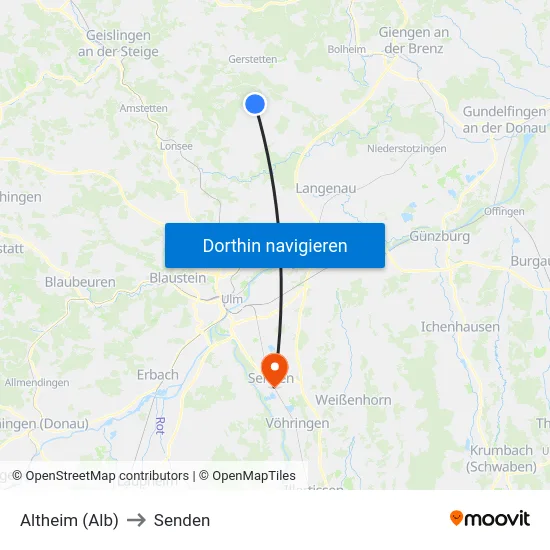 Altheim (Alb) to Senden map