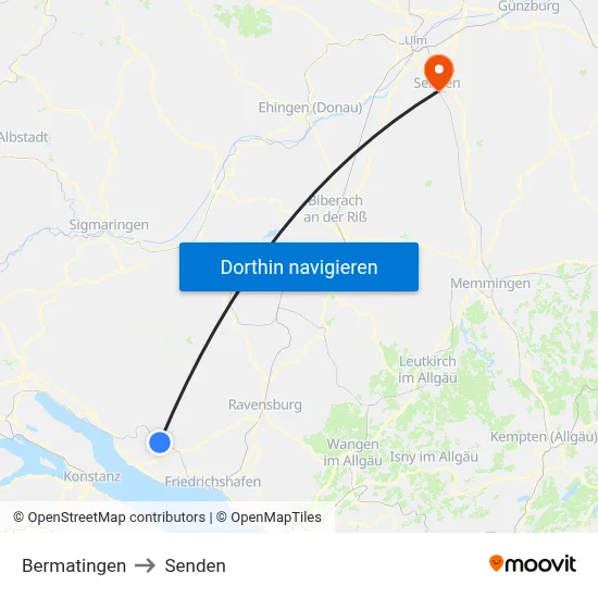 Bermatingen to Senden map
