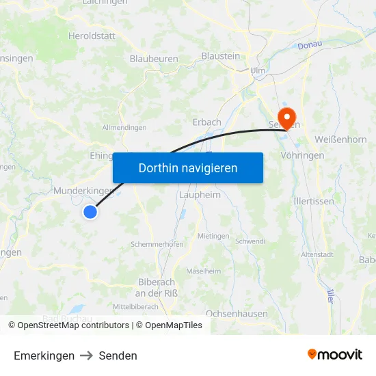 Emerkingen to Senden map