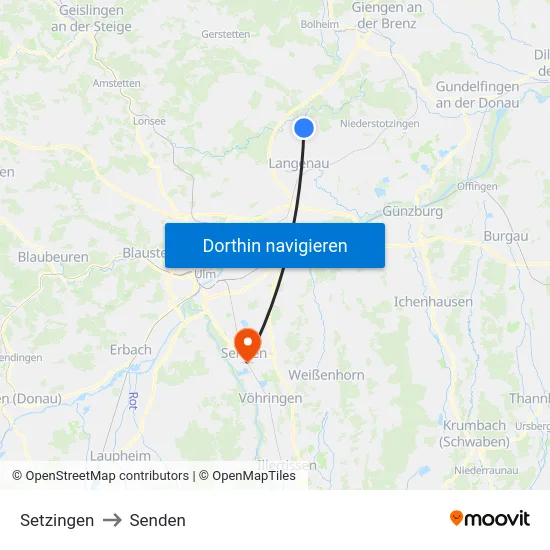 Setzingen to Senden map