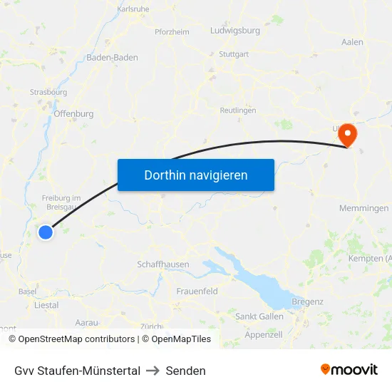 Gvv Staufen-Münstertal to Senden map
