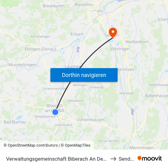 Verwaltungsgemeinschaft Biberach An Der Riß to Senden map