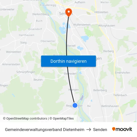 Gemeindeverwaltungsverband Dietenheim to Senden map
