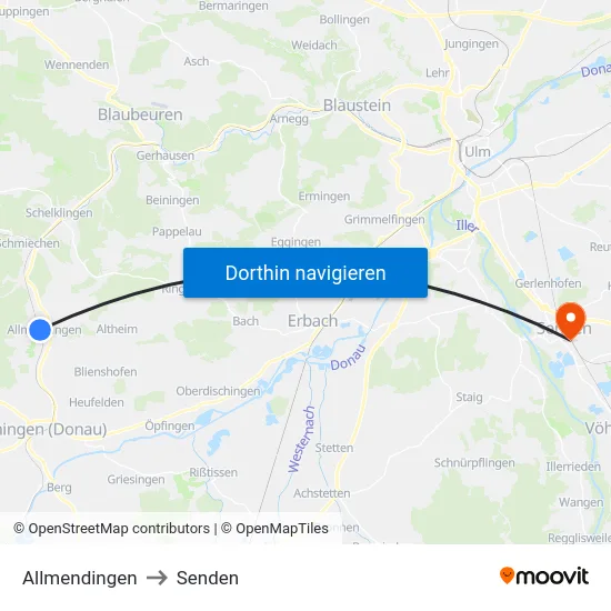 Allmendingen to Senden map