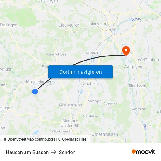 Hausen am Bussen to Senden map