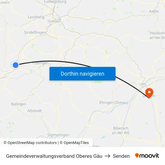 Gemeindeverwaltungsverband Oberes Gäu to Senden map