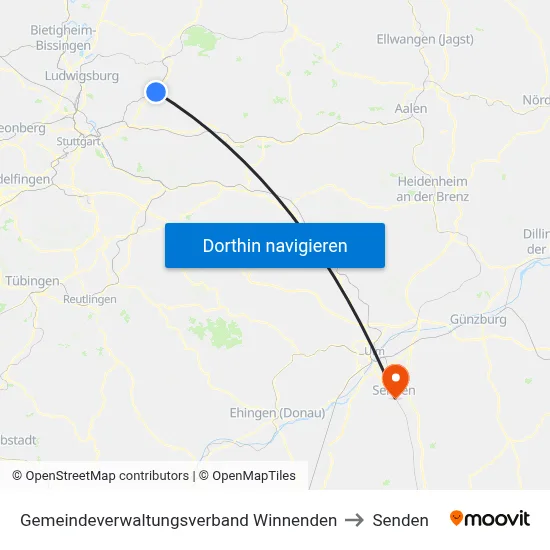 Gemeindeverwaltungsverband Winnenden to Senden map