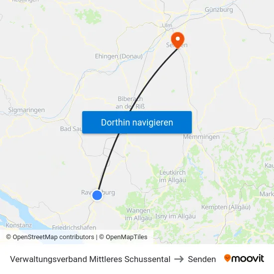 Verwaltungsverband Mittleres Schussental to Senden map