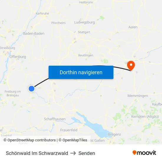 Schönwald Im Schwarzwald to Senden map
