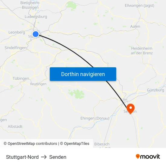 Stuttgart-Nord to Senden map