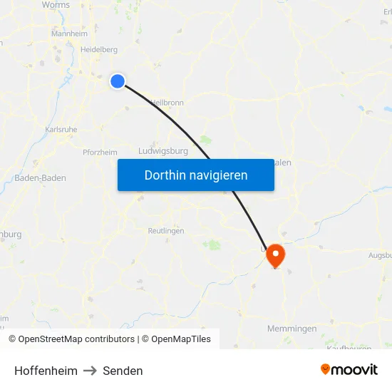 Hoffenheim to Senden map