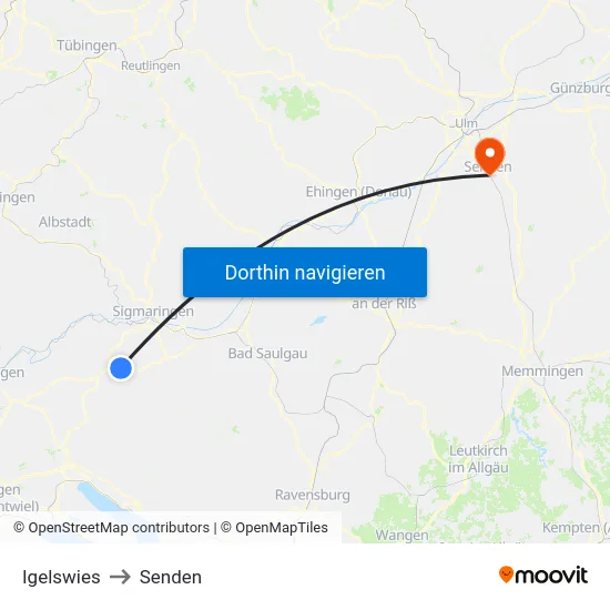 Igelswies to Senden map