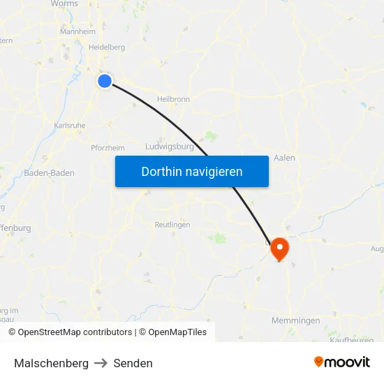 Malschenberg to Senden map