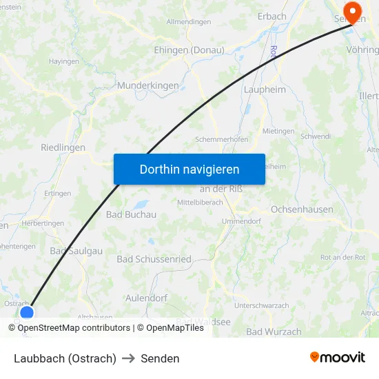Laubbach (Ostrach) to Senden map